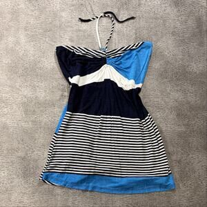 Y2k Blue Striped Panel Halter Top